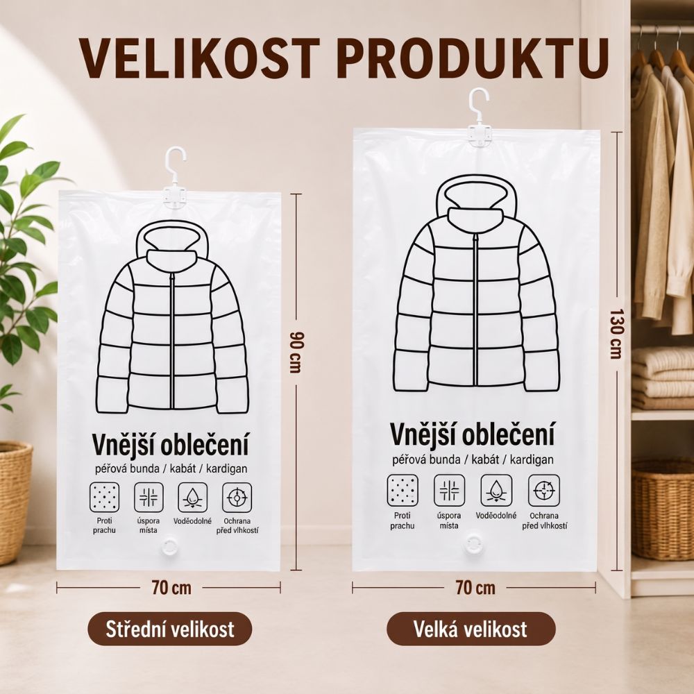 Vakuový vak s ramínkem pro úsporu místa