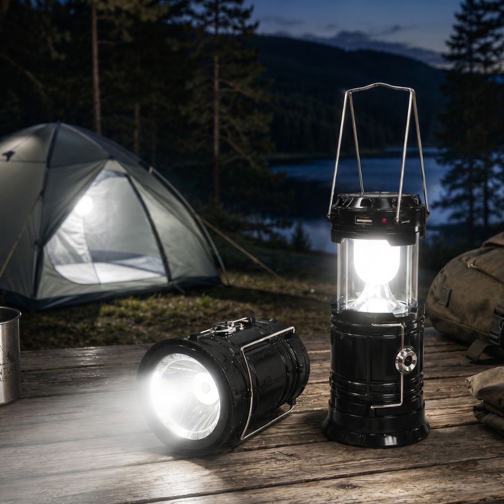 Solární kempingová lampa a svítilna 2v1