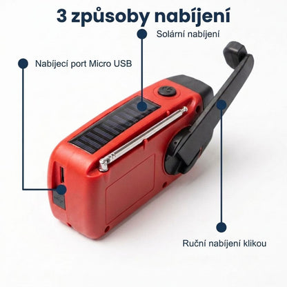 BlackoutBuddy™ – Solární a klikové nouzové rádio Pro