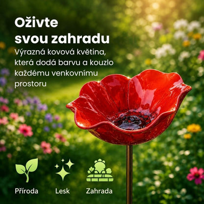 🐦Dekorativní kovová květina pro ptáčky s pítkem a miskou na krmení🌸