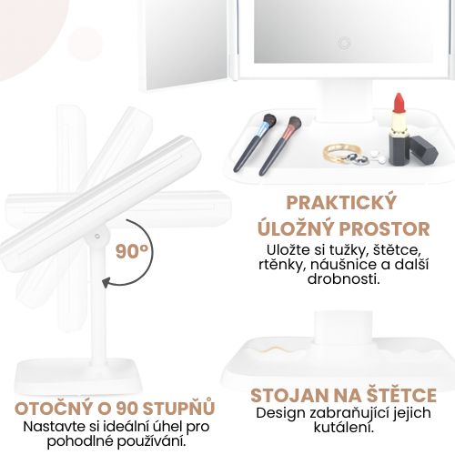KosmetickéZrcadlo™ | Třídílné kosmetické zrcadlo s tříbarevným LED osvětlením