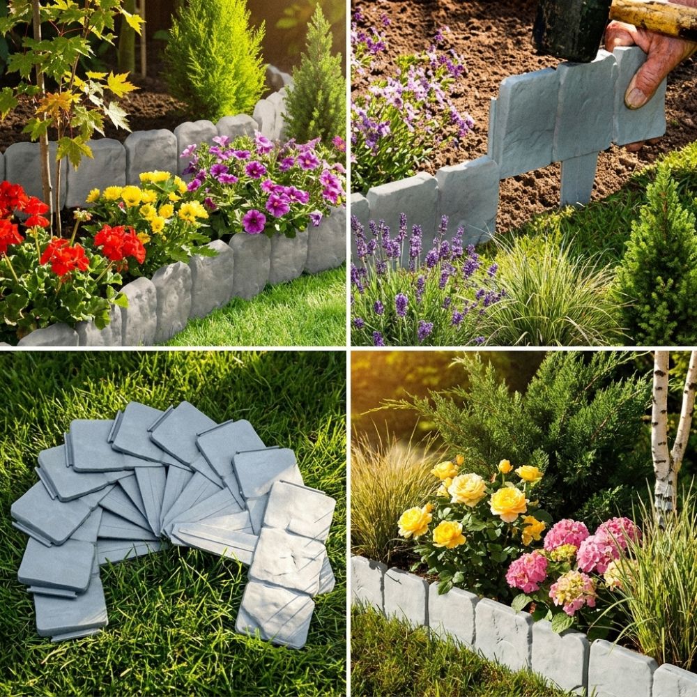 🌿Zahradní obrubník s efektem kamene – odolný vůči počasí, pevný a snadno instalovatelný🏡