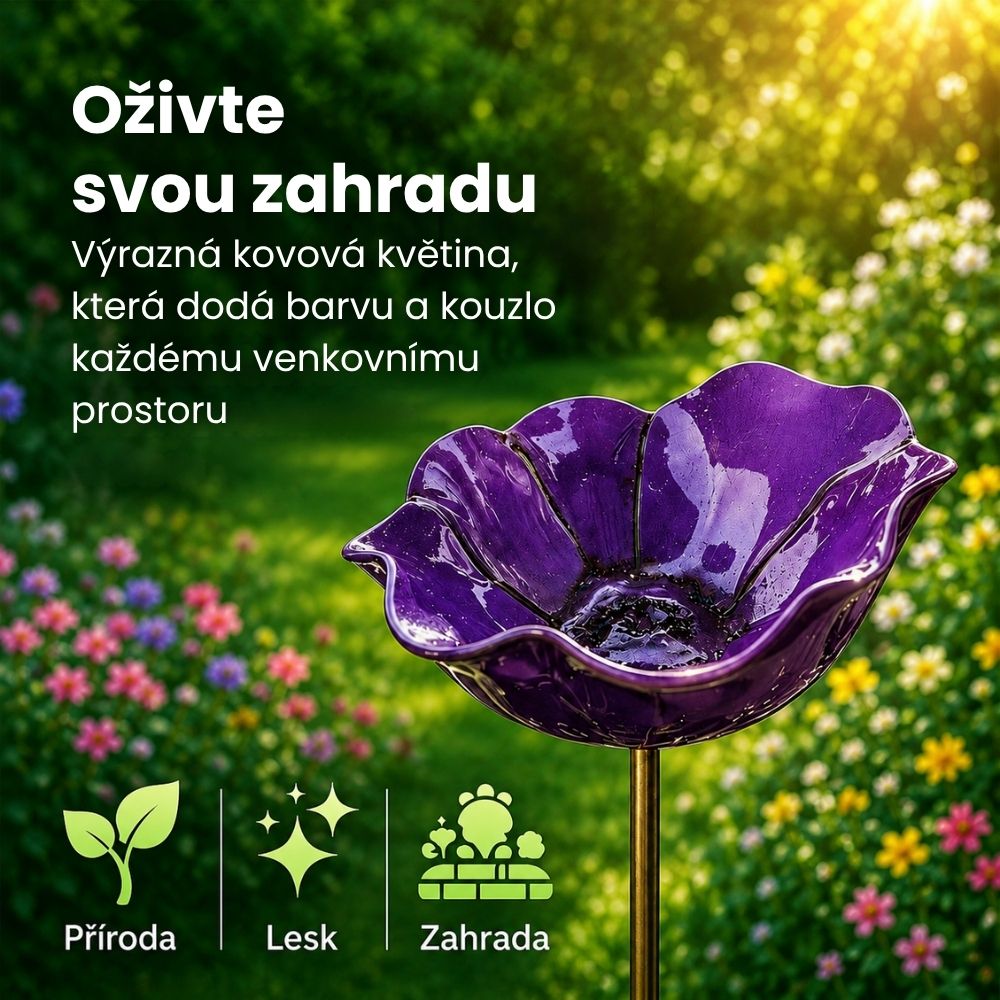 🐦Dekorativní kovová květina pro ptáčky s pítkem a miskou na krmení🌸