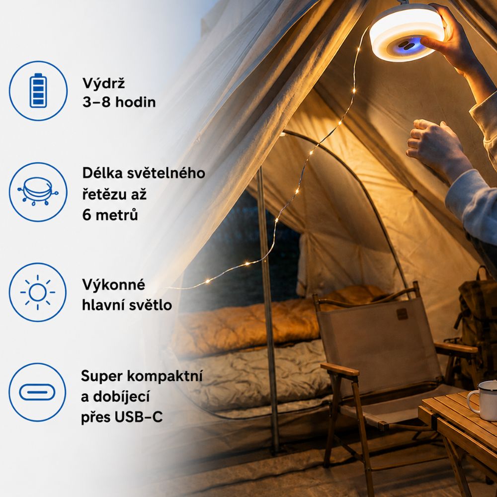 CampGlow™ - Kempingové světlo 2v1 se světelným řetězem
