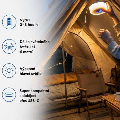 CampGlow™ - Kempingové světlo 2v1 se světelným řetězem