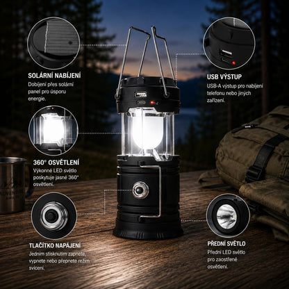 Solární kempingová lampa a svítilna 2v1