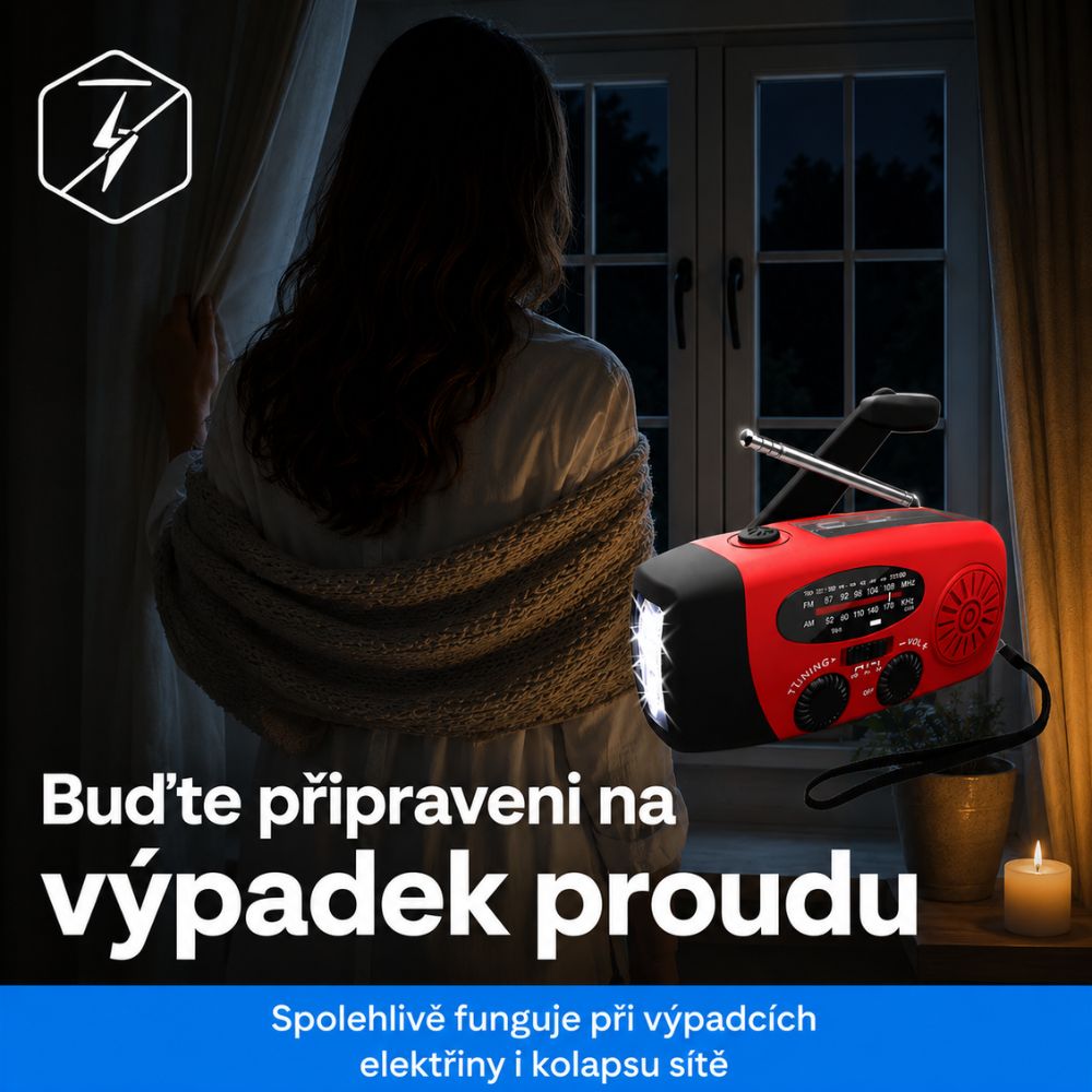 BlackoutBuddy™ – Solární a klikové nouzové rádio Pro