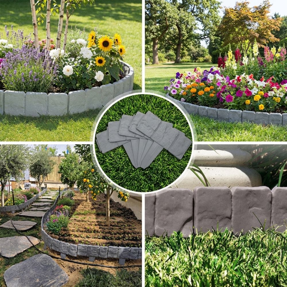 🌿Zahradní obrubník s efektem kamene – odolný vůči počasí, pevný a snadno instalovatelný🏡