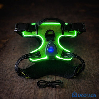 Dobrada SvítícíOchrana™ – Svítící bezpečnostní postroj pro psy