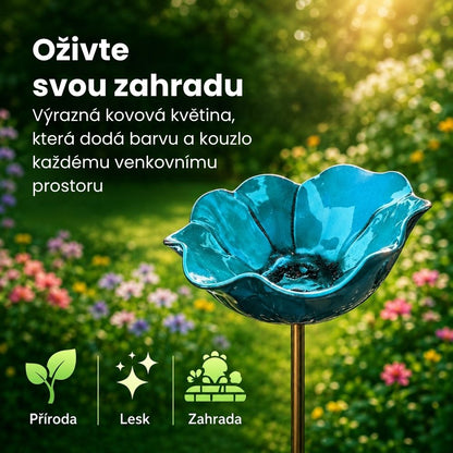 🐦Dekorativní kovová květina pro ptáčky s pítkem a miskou na krmení🌸