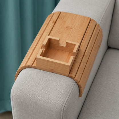 CouchMate™ – Bambusový podnos na opěrku gauče s držákem na nápoj