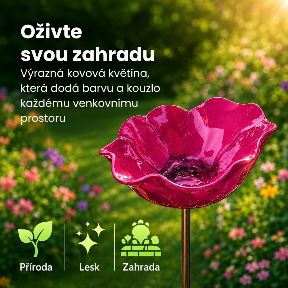 🐦Dekorativní kovová květina pro ptáčky s pítkem a miskou na krmení🌸
