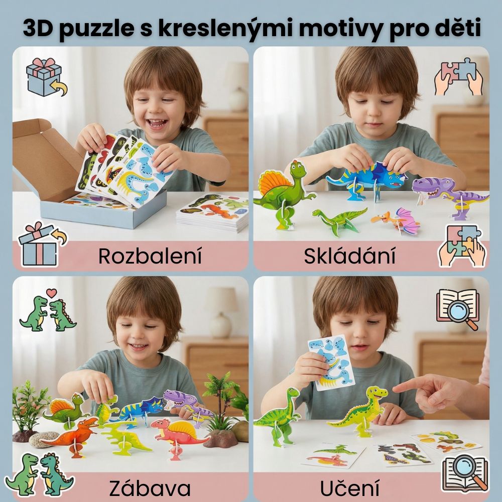 3D sada kreslených puzzlí pro děti