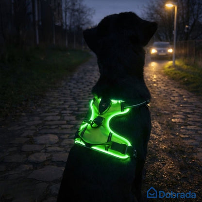 Dobrada SvítícíOchrana™ – Svítící bezpečnostní postroj pro psy