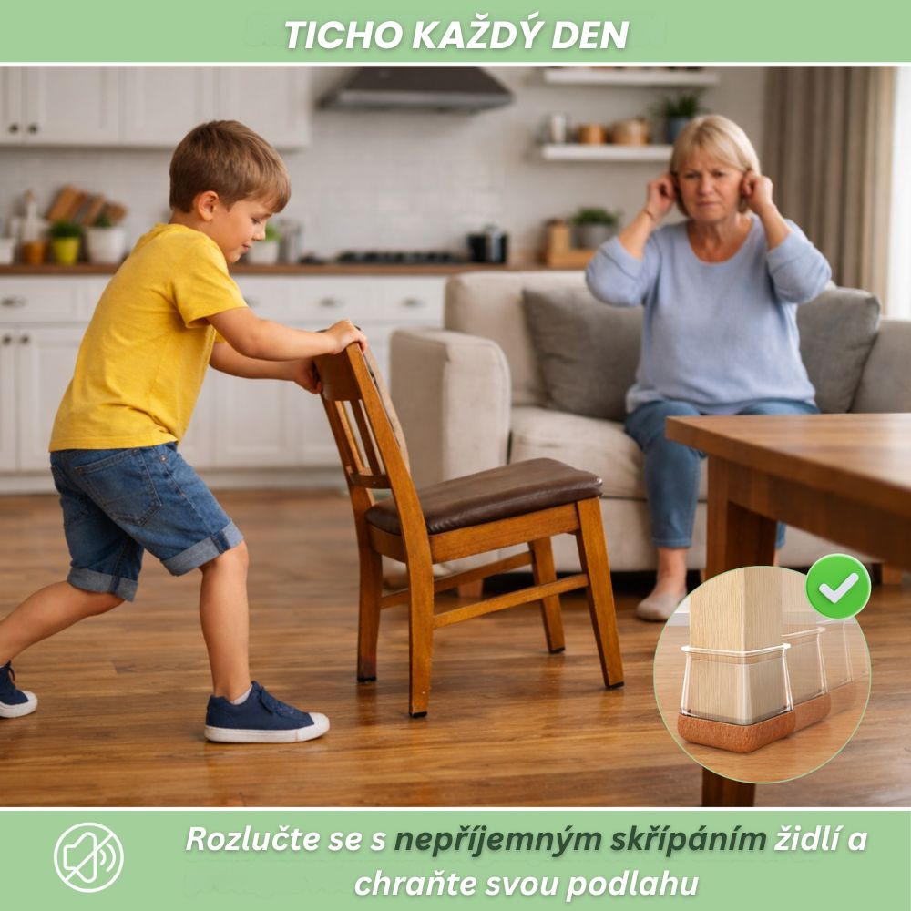 FloorShield™ | Ochranné koncovky a podložky na nohy židlí pro ochranu podlah