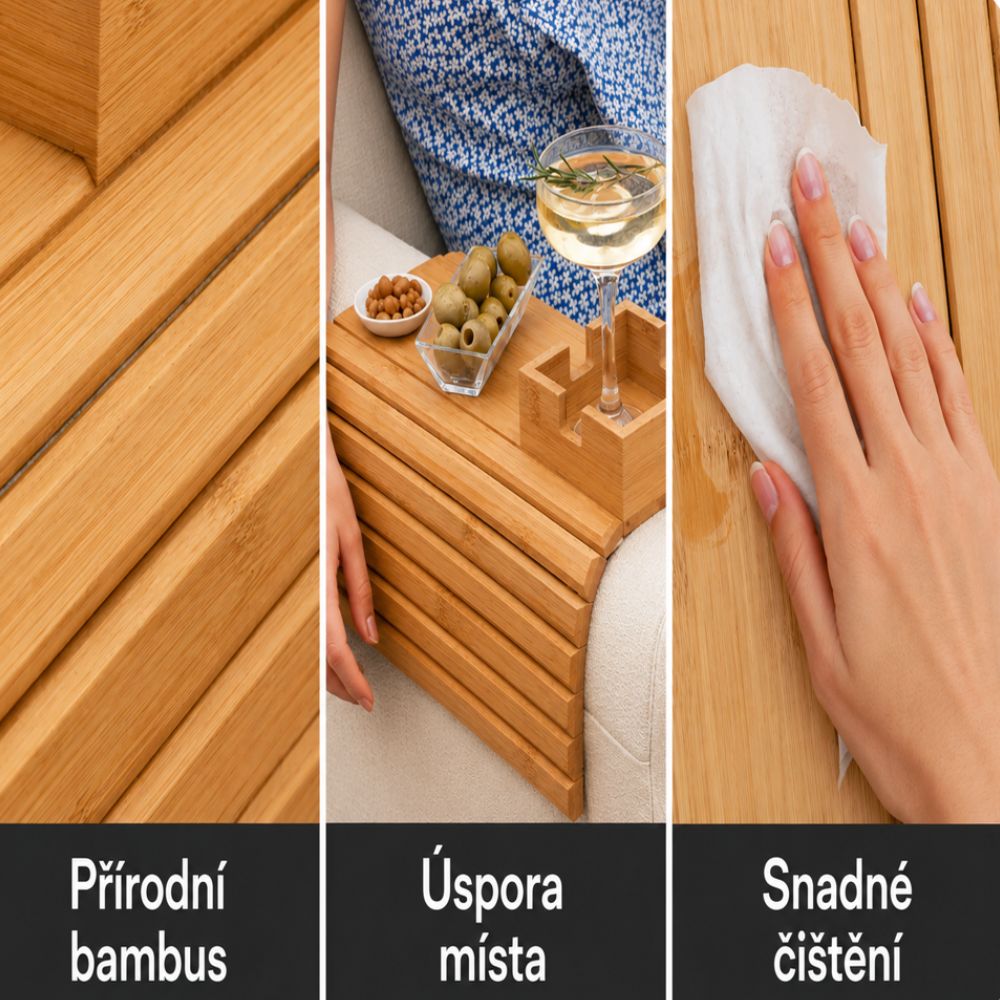 CouchMate™ – Bambusový podnos na opěrku gauče s držákem na nápoj