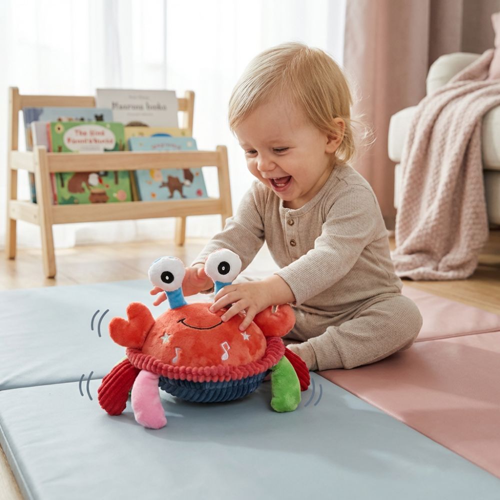 Interaktivní pohyblivý plyšový krab s hudbou a hlasovou funkcí – vzdělávací hračka pro miminka