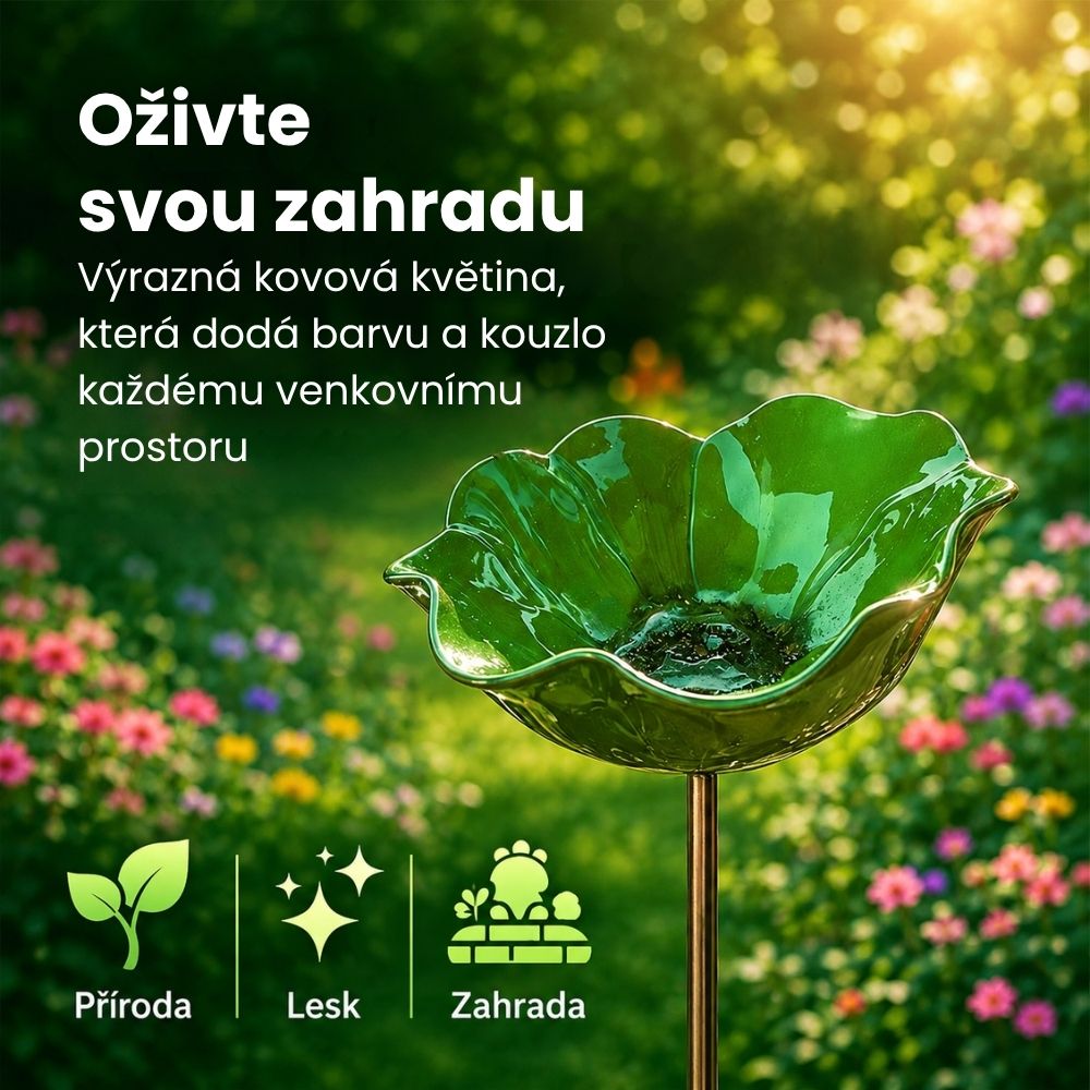 🐦Dekorativní kovová květina pro ptáčky s pítkem a miskou na krmení🌸