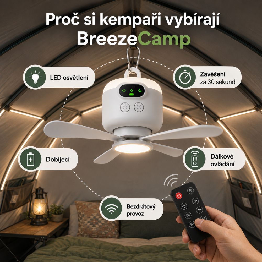 BreezeCamp™ | Závěsný ventilátor do stanu pro příjemně chladné noci