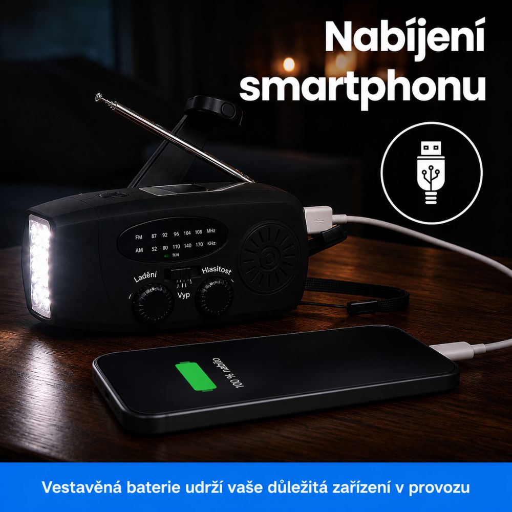BlackoutBuddy™ – Solární a klikové nouzové rádio Pro