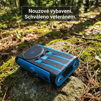 Bezdrátová solární powerbanka s ručním generátorem