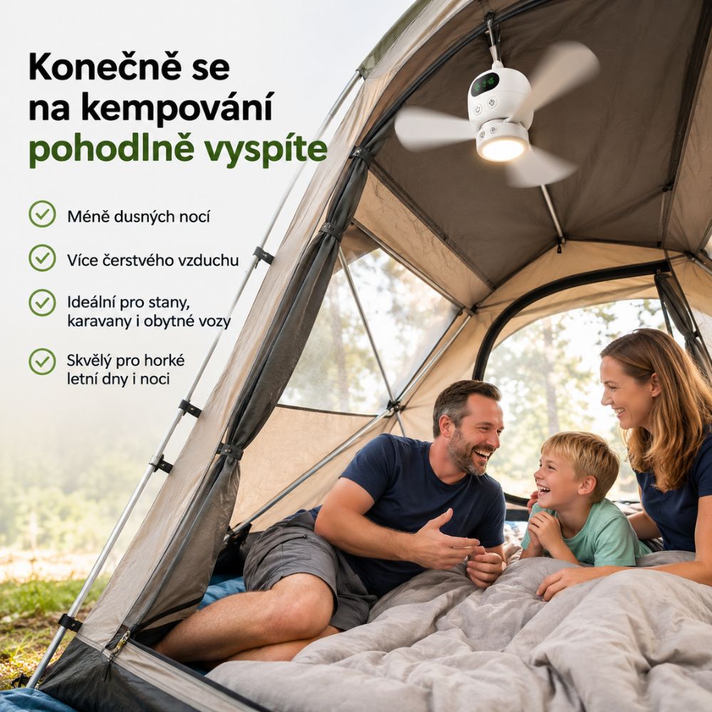 BreezeCamp™ | Závěsný ventilátor do stanu pro příjemně chladné noci