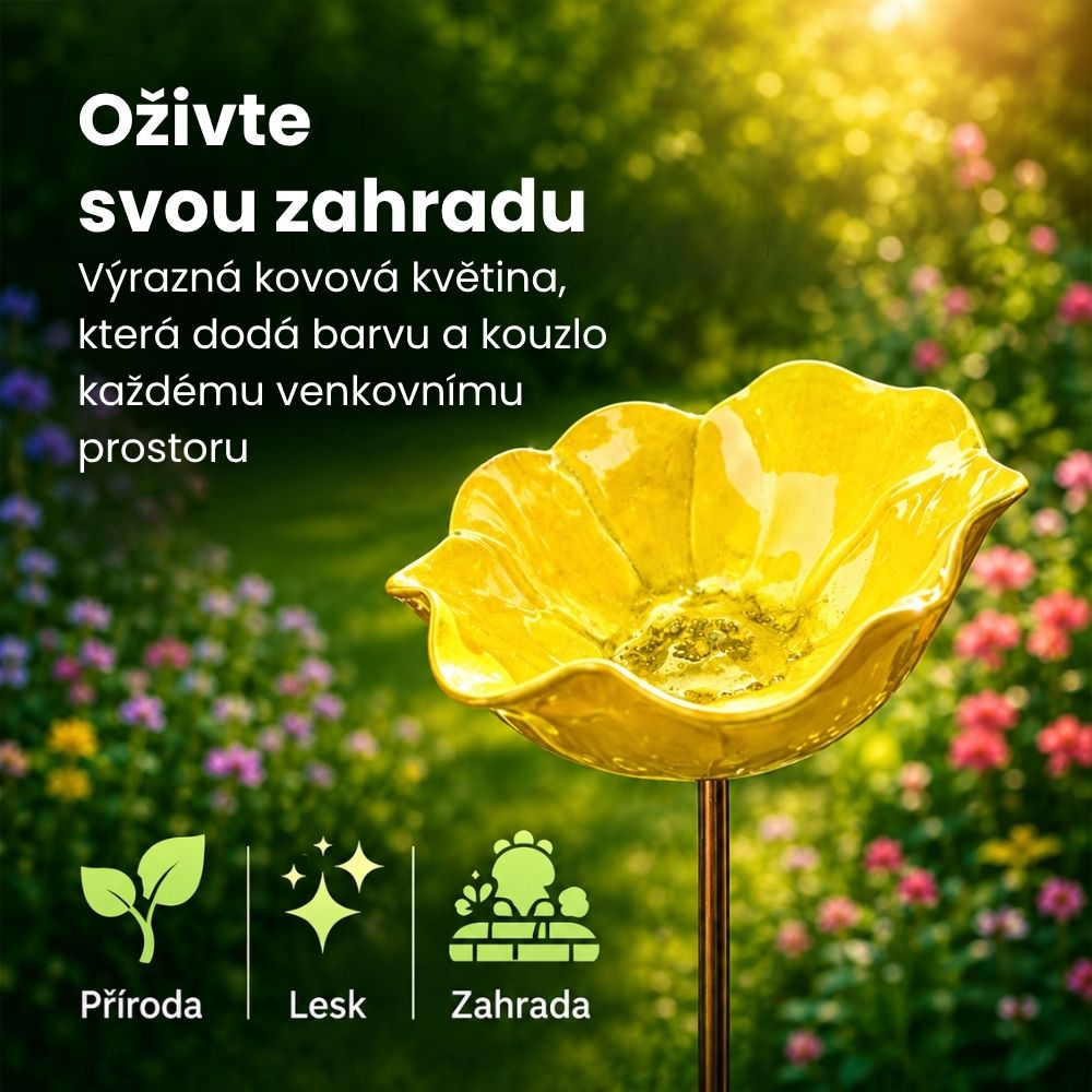 🐦Dekorativní kovová květina pro ptáčky s pítkem a miskou na krmení🌸