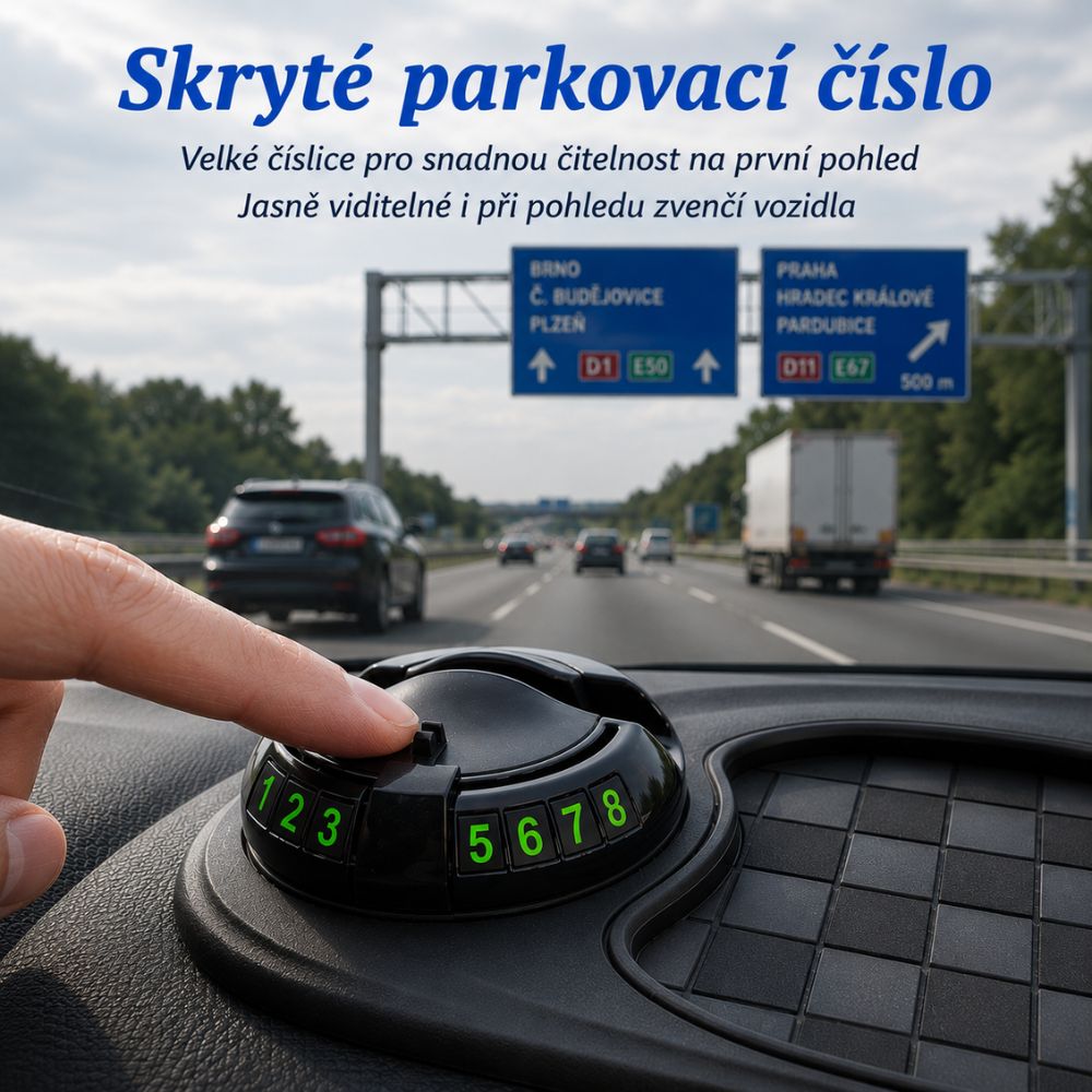 Protiskluzová podložka na palubní desku s držákem telefonu a parkovacím číslem