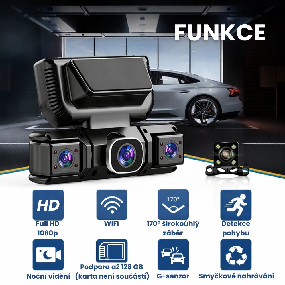 Autokamera se 3 až 4 kanály s Wi-Fi a nočním viděním