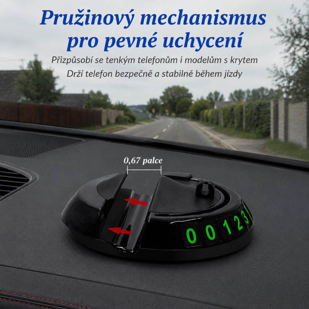 Protiskluzová podložka na palubní desku s držákem telefonu a parkovacím číslem