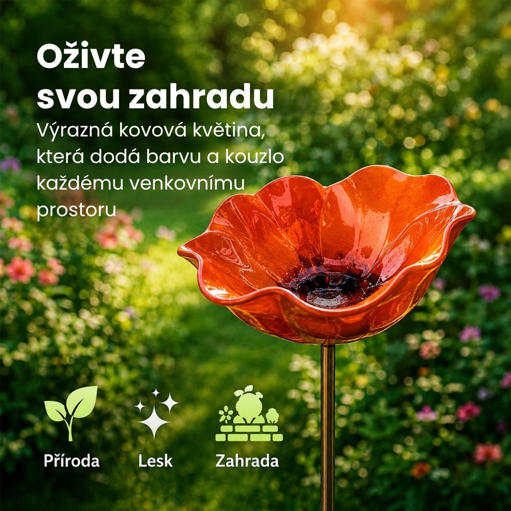🐦Dekorativní kovová květina pro ptáčky s pítkem a miskou na krmení🌸