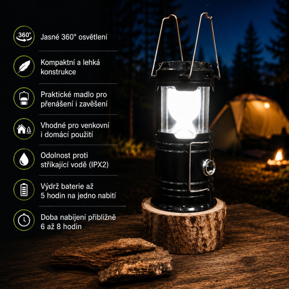 Solární kempingová lampa a svítilna 2v1