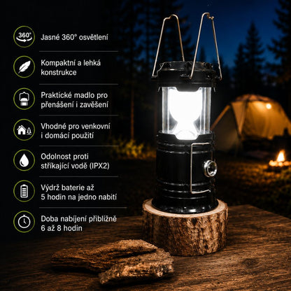 Solární kempingová lampa a svítilna 2v1