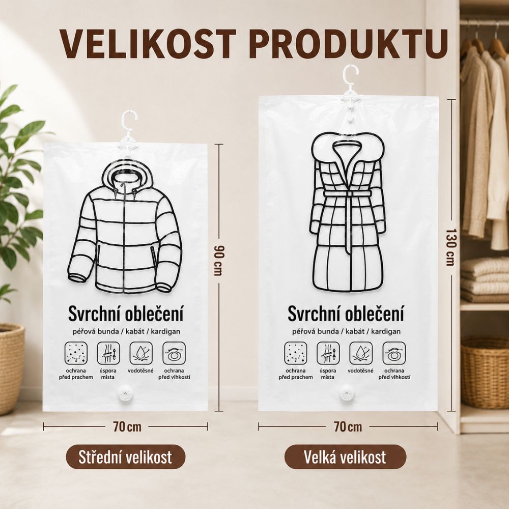 Vakuový vak s ramínkem pro úsporu místa