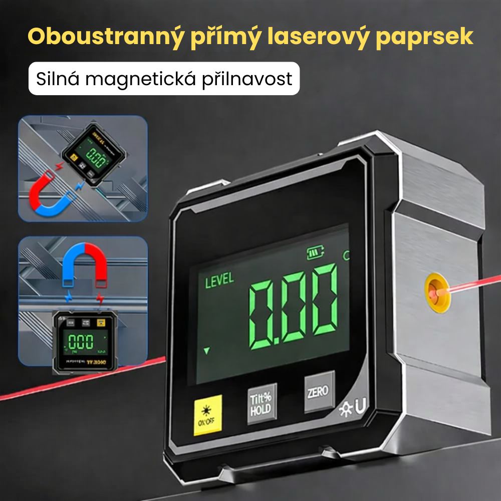 IncliTech™ Digitální magnetický úhloměr s bočním laserem a vysokou přesností