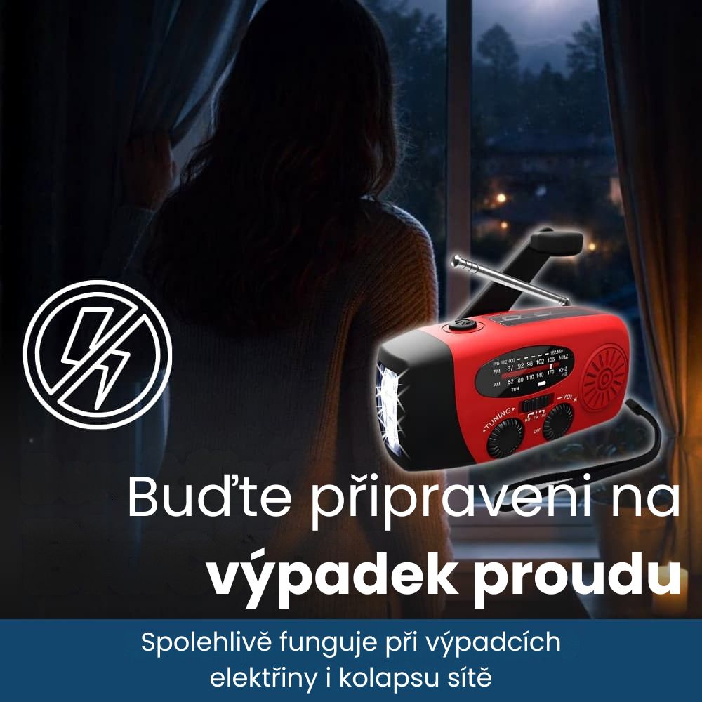 BlackoutBuddy™ – Solární a klikové nouzové rádio Pro