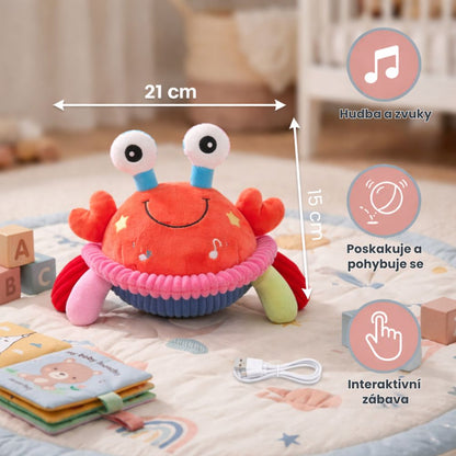 Interaktivní pohyblivý plyšový krab s hudbou a hlasovou funkcí – vzdělávací hračka pro miminka