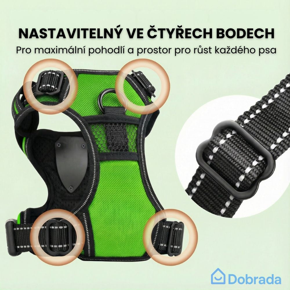 Dobrada SvítícíOchrana™ – Svítící bezpečnostní postroj pro psy