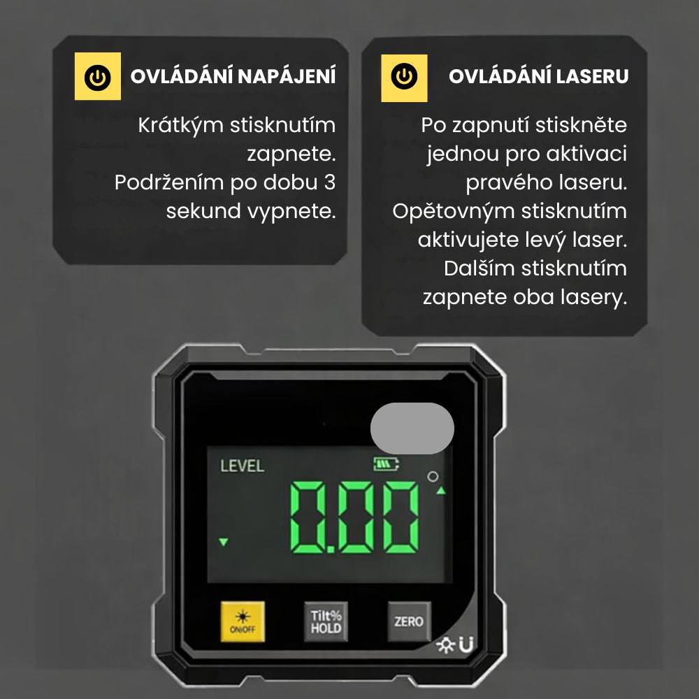 IncliTech™ Digitální magnetický úhloměr s bočním laserem a vysokou přesností