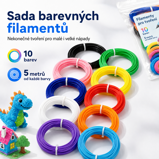 Náhradní filamenty pro 3D pero – 10 barev / 50 m