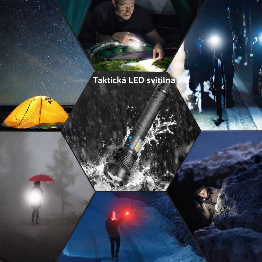 Dobíjecí LED Svítilna v Taktickém Provedení – Vysoký výkon