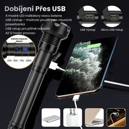 Dobíjecí LED Svítilna v Taktickém Provedení – Vysoký výkon