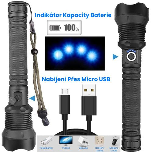 Dobíjecí LED Svítilna v Taktickém Provedení – Vysoký výkon