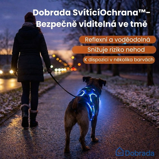Dobrada SvítícíOchrana™ – Svítící bezpečnostní postroj pro psy