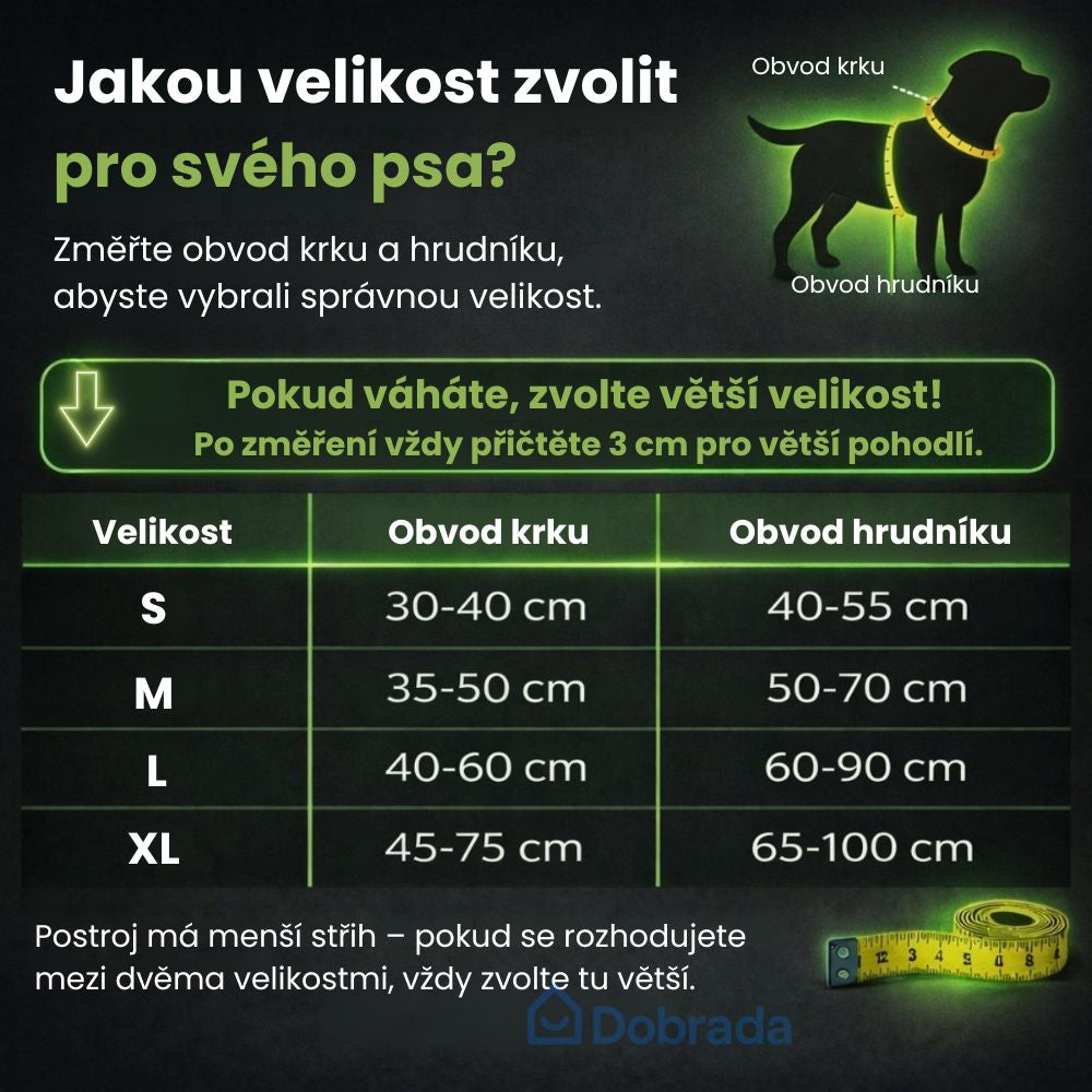 Dobrada SvítícíOchrana™ – Svítící bezpečnostní postroj pro psy