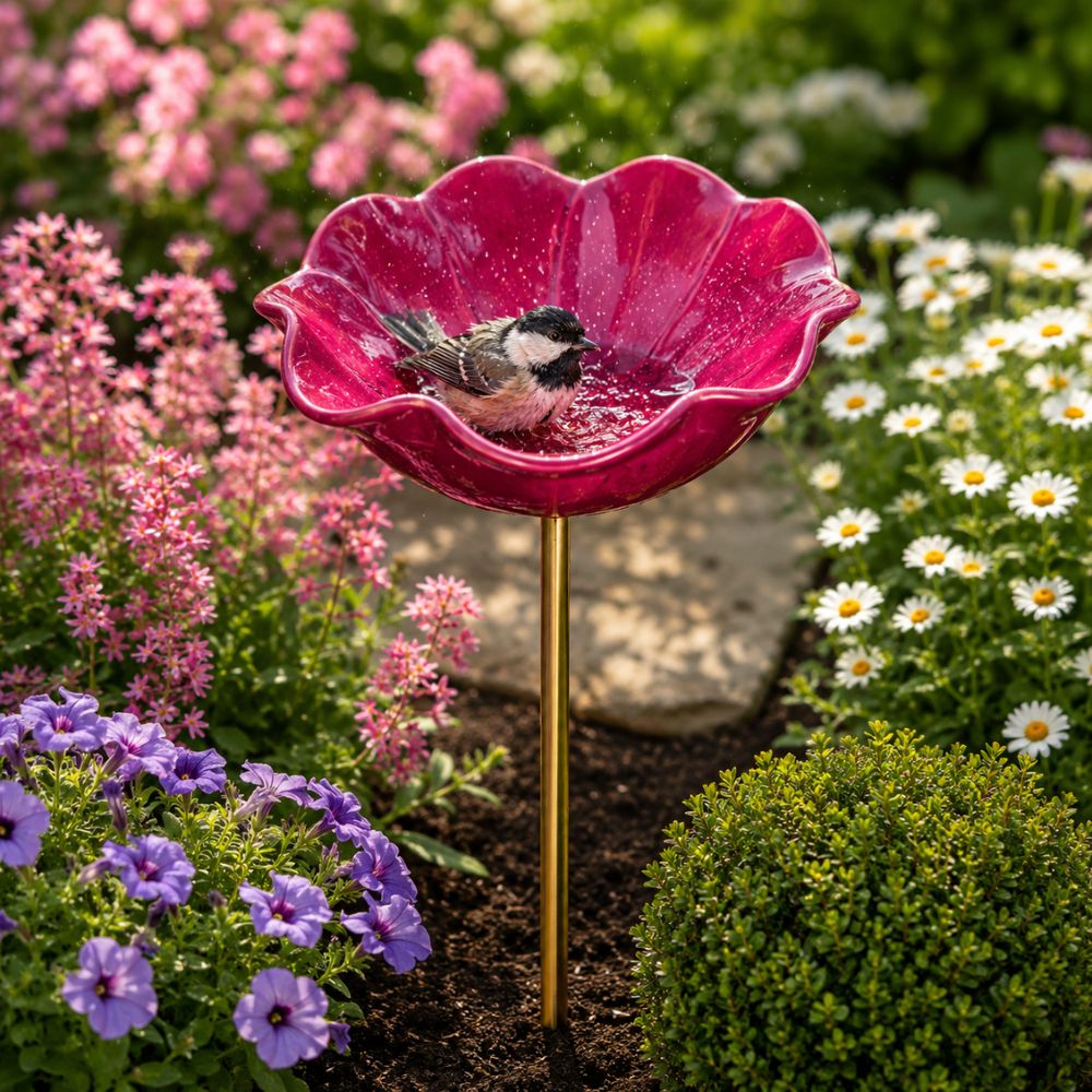 🐦Dekorativní kovová květina pro ptáčky s pítkem a miskou na krmení🌸