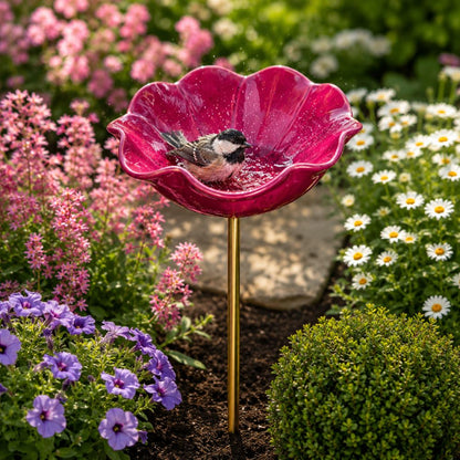 🐦Dekorativní kovová květina pro ptáčky s pítkem a miskou na krmení🌸