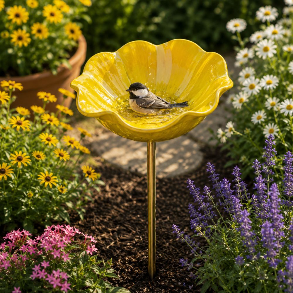🐦Dekorativní kovová květina pro ptáčky s pítkem a miskou na krmení🌸