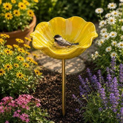 🐦Dekorativní kovová květina pro ptáčky s pítkem a miskou na krmení🌸
