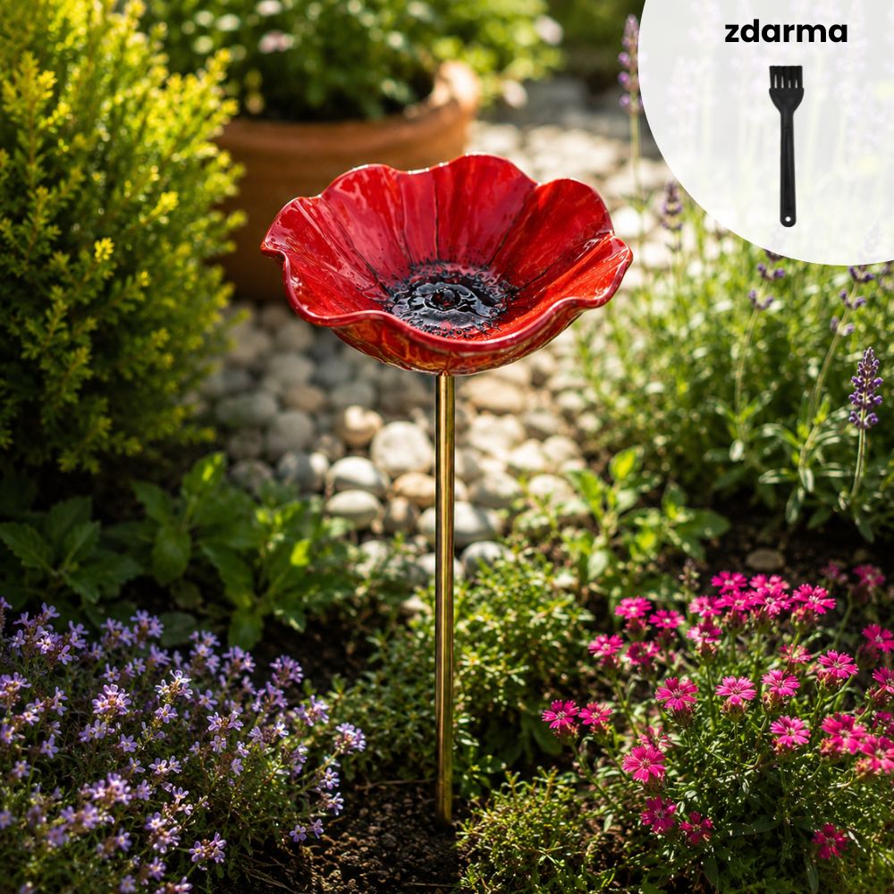 🐦Dekorativní kovová květina pro ptáčky s pítkem a miskou na krmení🌸